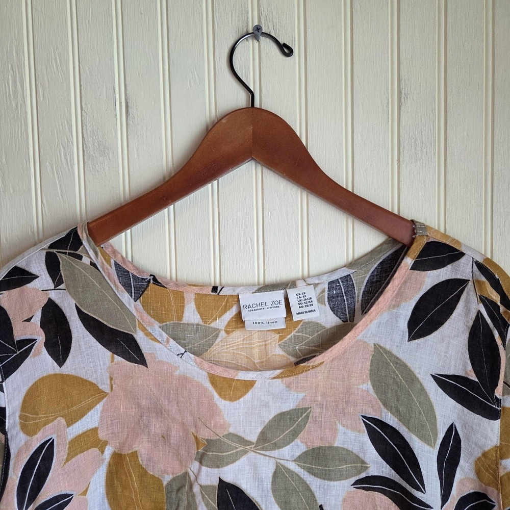 Rachel Zoe Blouse Womens Plus 3X Multicolor Scoop Neck Floral Tunic Top